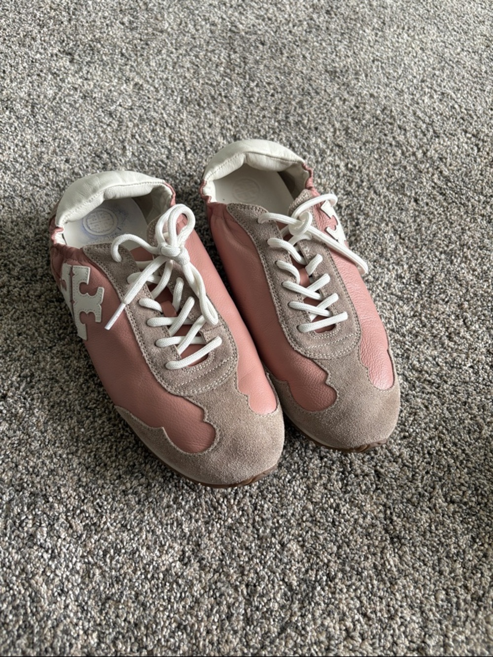 Tory Burch Pink Tan Leather & Suede Sneakers